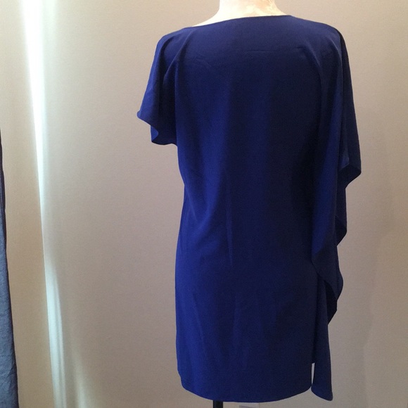 Beautiful Royal Blue Dress Asymmetrical Sleeves - Picture 3 of 4